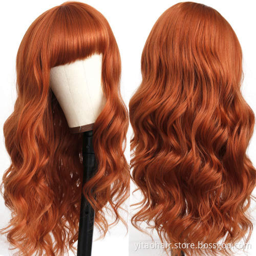 Wholesale price Ginger orange color  Synthetic Hair Wigs With Colorful Natural wave  Pre-Plucked Big Factory Stock
